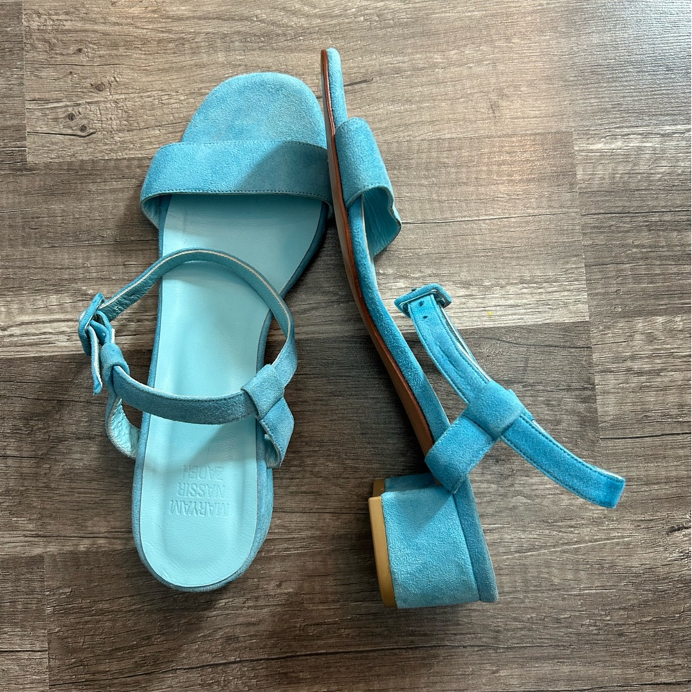 Maryam Nasir Zadeh 🩵MNZ Sophie Sandals 39 Pale Blue Suede Sandal Strap Low Heel